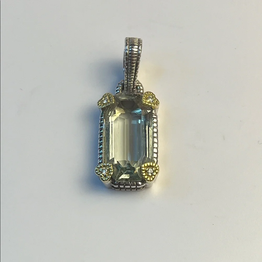 Judith Ripka JR TWO sterling silver and 18k gold and canary crystal pendant - Picture 1 of 14
